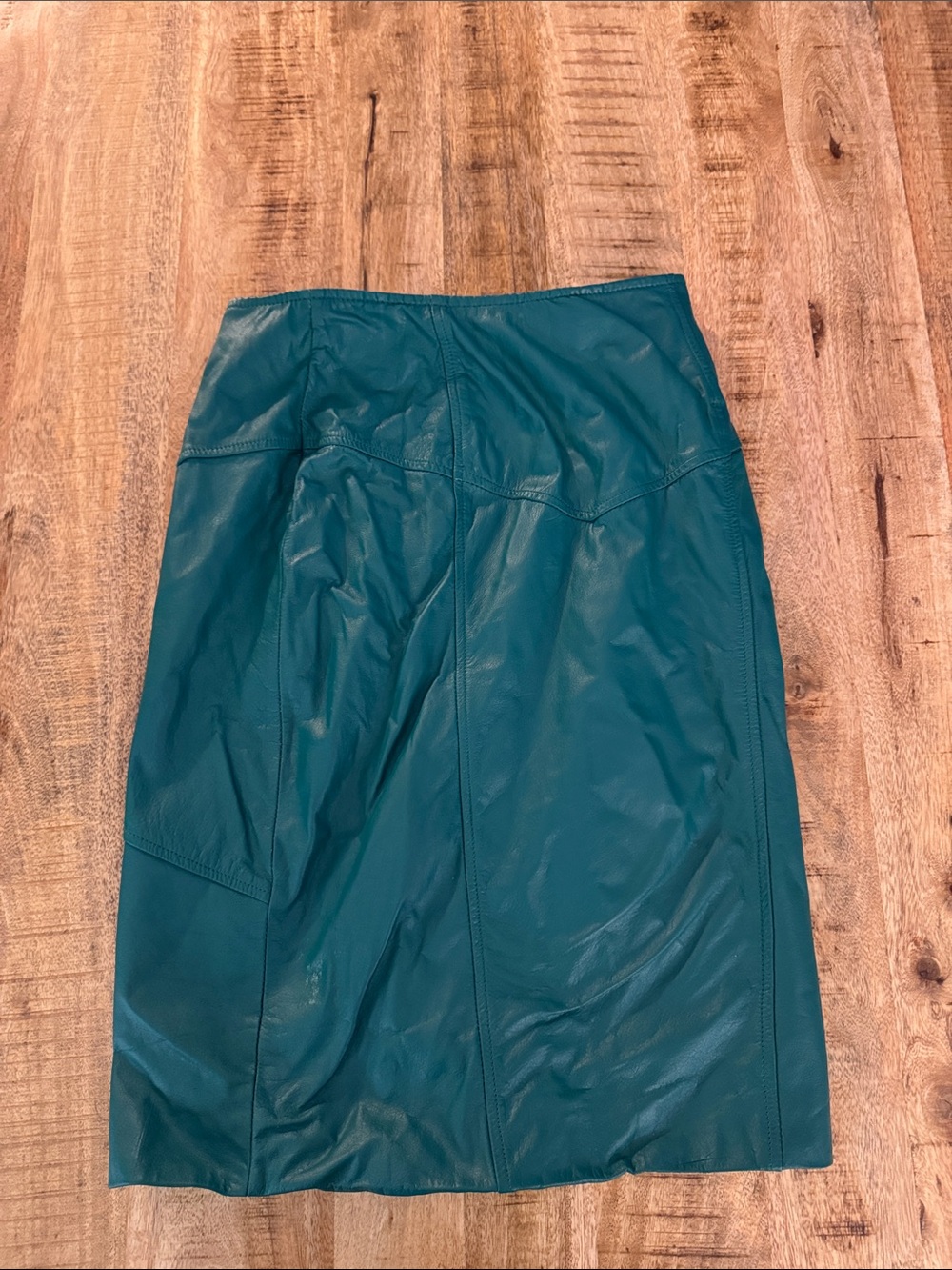 Chia Vintage Green Teal Leather Pencil knee length Skirt size 12